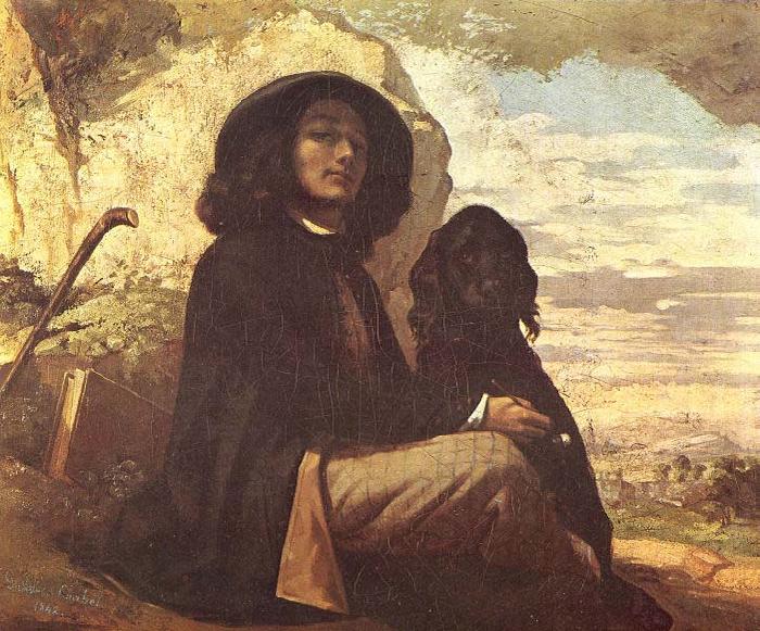 Gustave Courbet Selfportrait with black dog China oil painting art